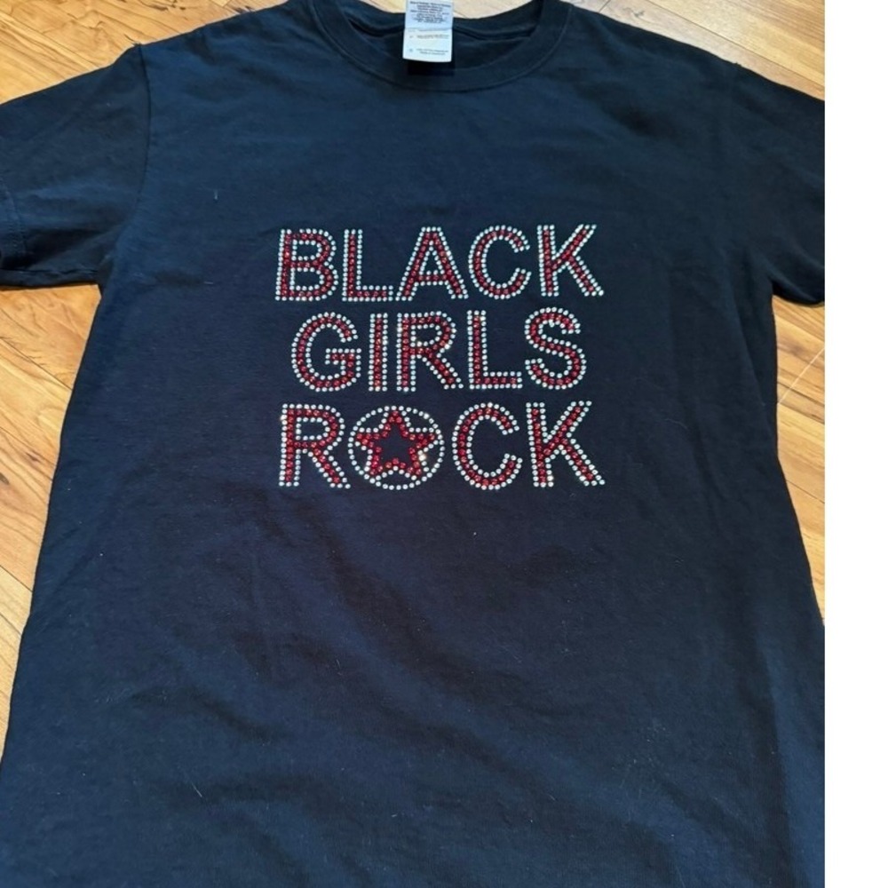 Black Girls Rock Rhinestone Graphic Tee Black Gildan Heavy Cotton‎ Size S